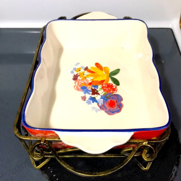 Pioneer Women Large baking Dish With Cradle - Picture 1 of 4